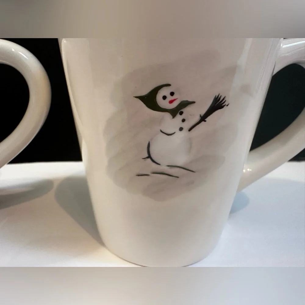 Williams Sonoma Set Of 2 Snowman Christmas Mugs 2003 Vintage Holiday Winter